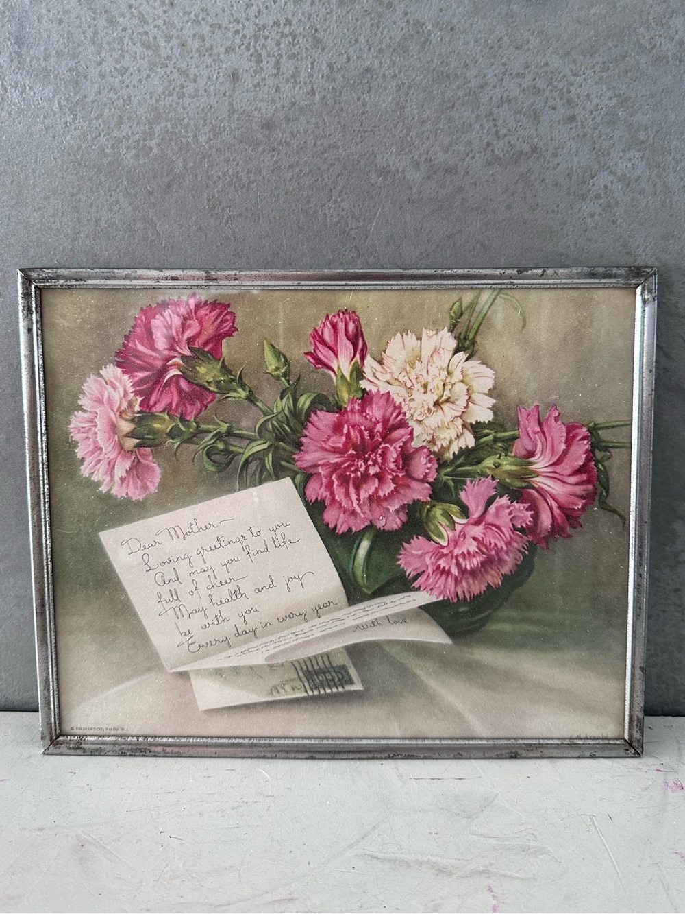 VINTAGE FRAMED PRU-LESCO FLORAL MOTHER POEM SHABBY CHIC 8X10